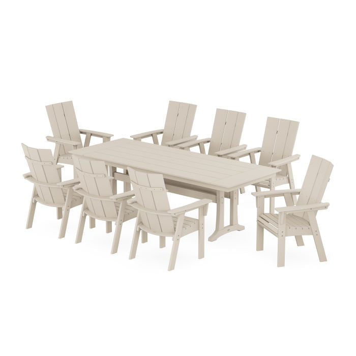 Modern Curveback Adirondack 9-Piece Farmhouse Dining Set with Trestle Legs