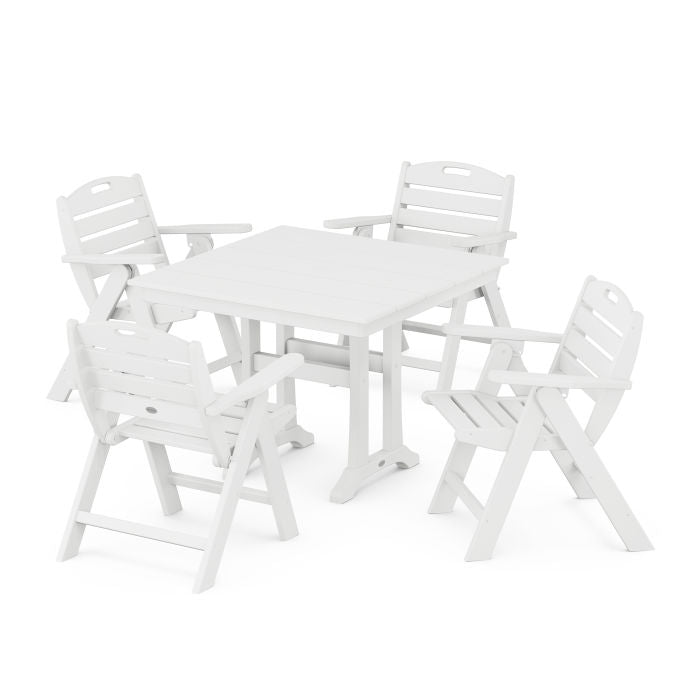 Nautical Folding Lowback Chair 5-Piece Farmhouse Dining Set With Trestle Legs