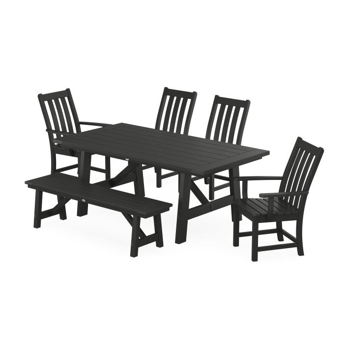 Vineyard 6-Piece Rustic Farmhouse Dining Set With Bench