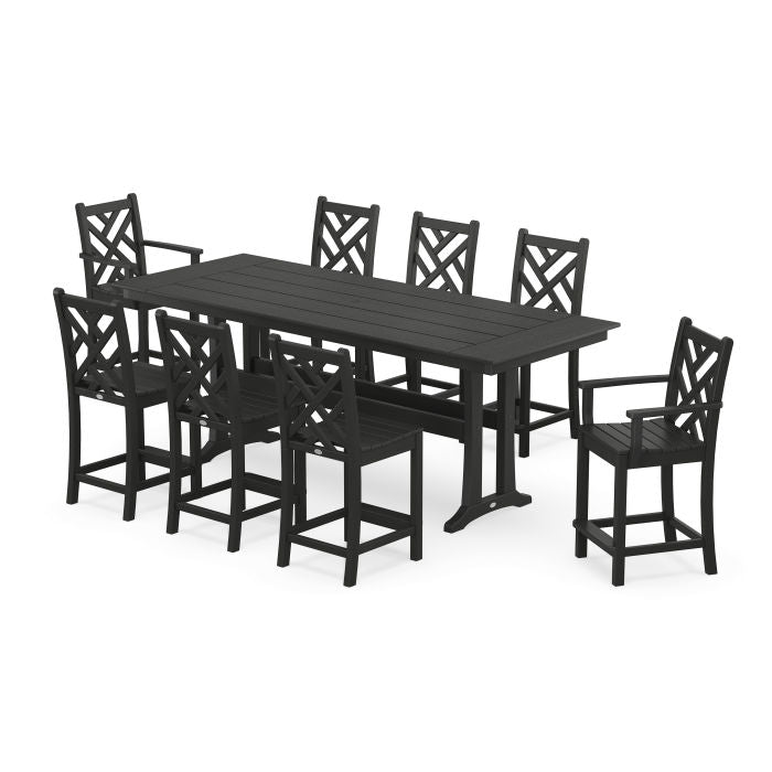 Chippendale 9-Piece Farmhouse Counter Set with Trestle Legs