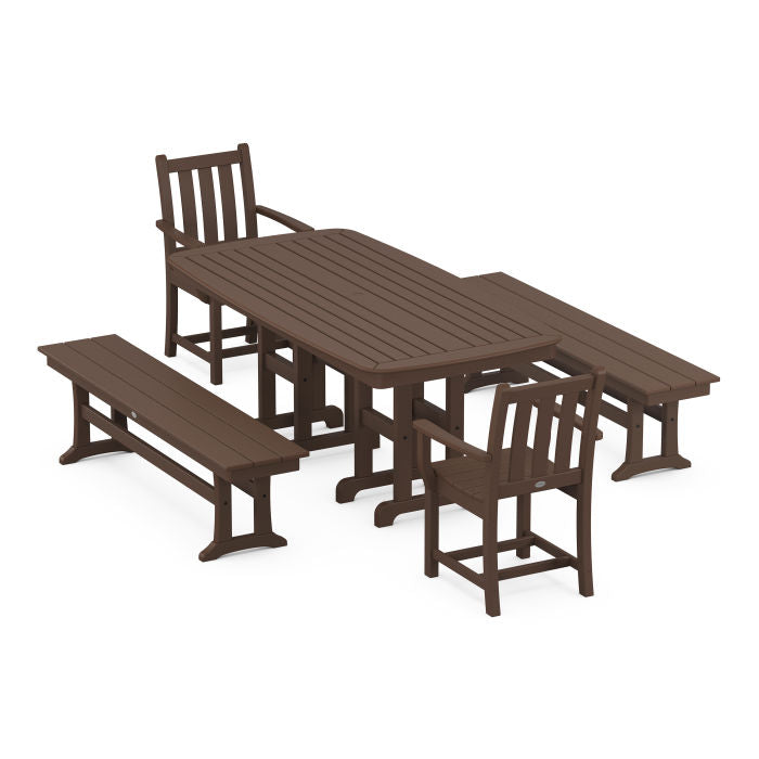 Traditional Garden 5-Piece Dining Set with Benches