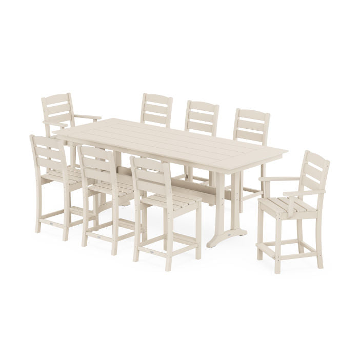 Lakeside 9-Piece Farmhouse Counter Set with Trestle Legs