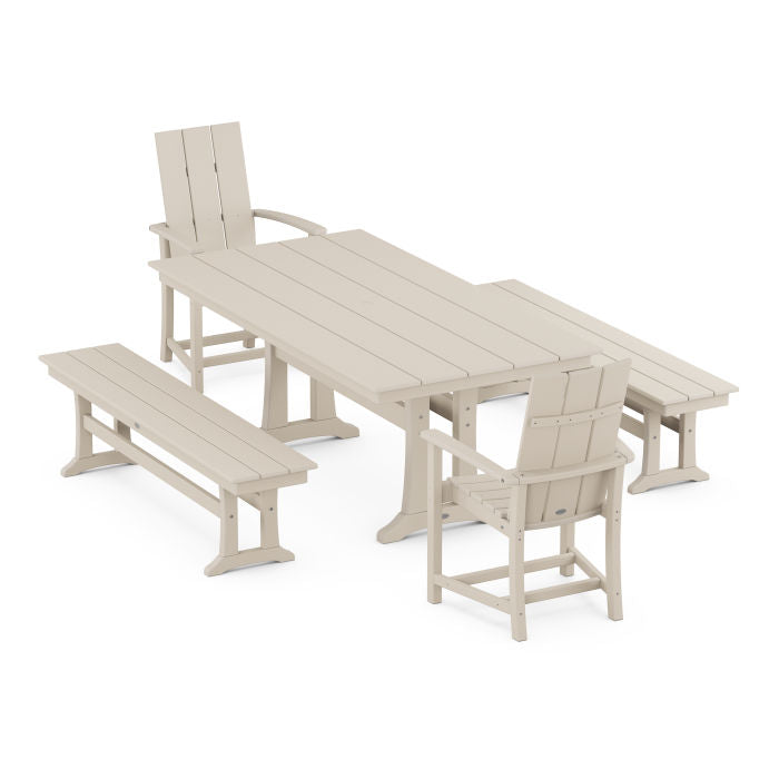 Modern Adirondack 5-Piece Farmhouse Dining Set With Trestle Legs