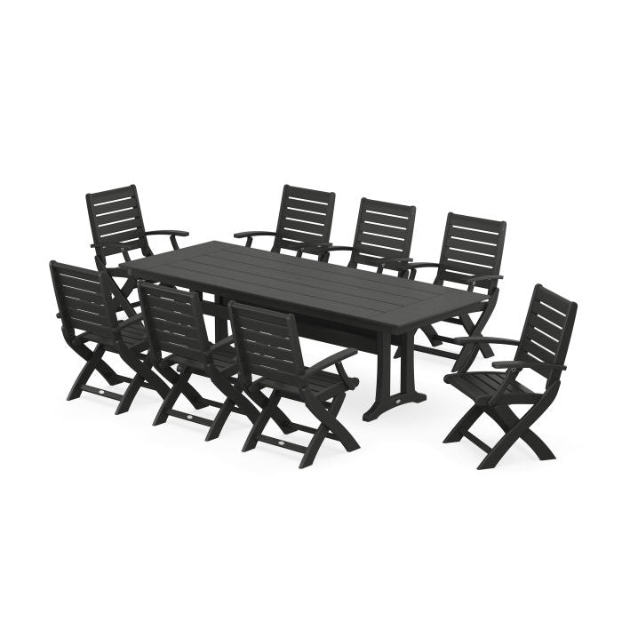 Signature Folding 9-Piece Farmhouse Trestle Dining Set with Trestle Legs