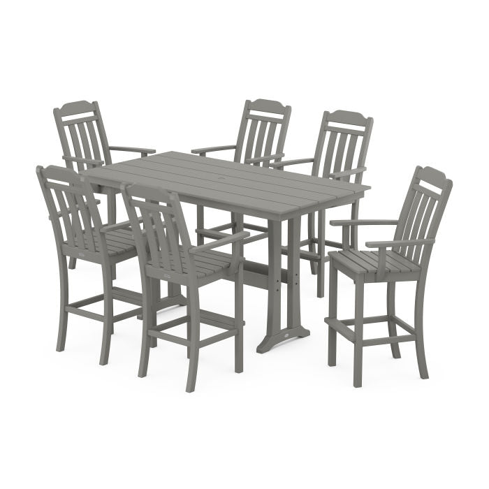 Country Living Arm Chair 7-Piece Farmhouse Bar Set with Trestle Legs