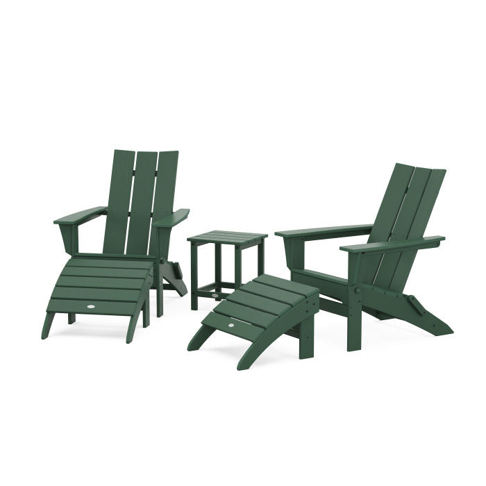 Modern Folding Adirondack Chair 5-Piece Set with Ottomans and 18" Side Table