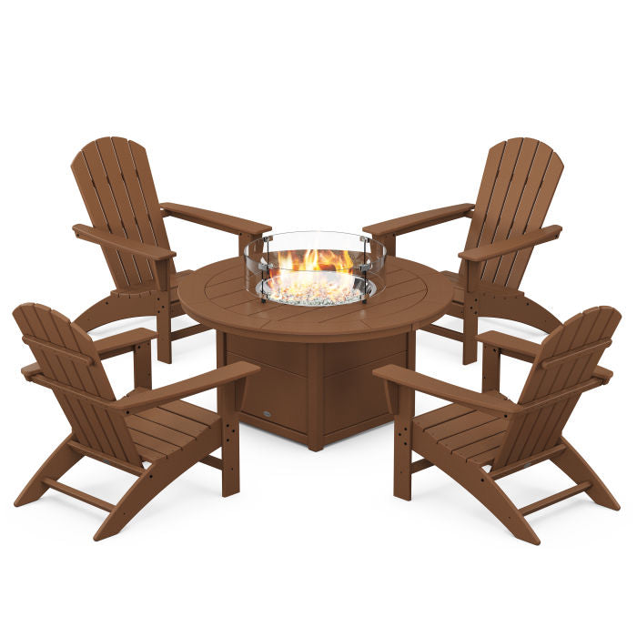 Nautical 5-Piece Adirondack Chair Conversation Set with Fire Pit Table