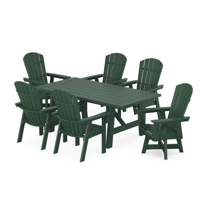 Nautical Curveback Adirondack Swivel Chaie 7-Piece Rustic Farmhouse Dining Set