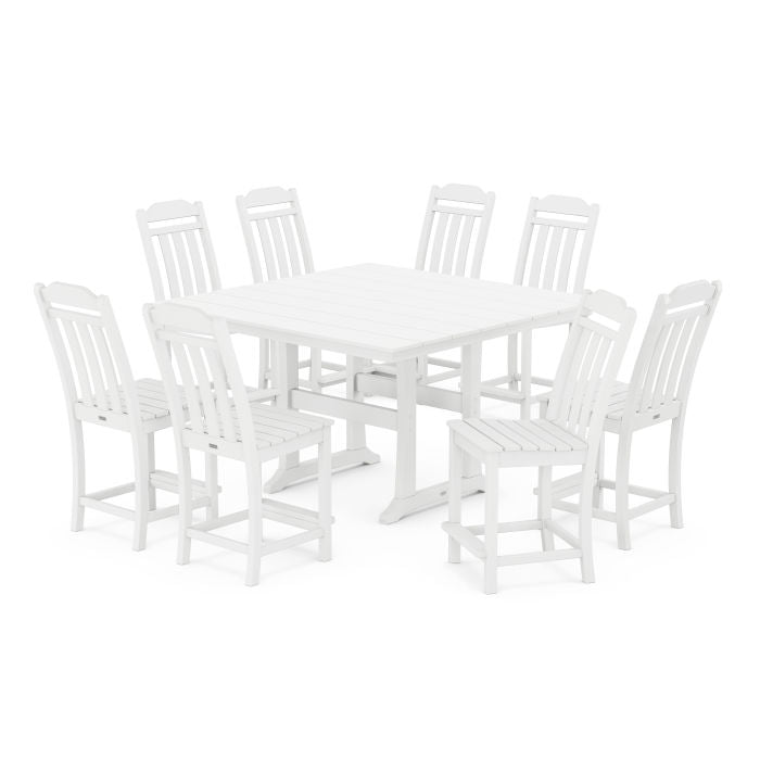 Country Living 9-Piece Square Farmhouse Side Chair Counter Set with Trestle Legs
