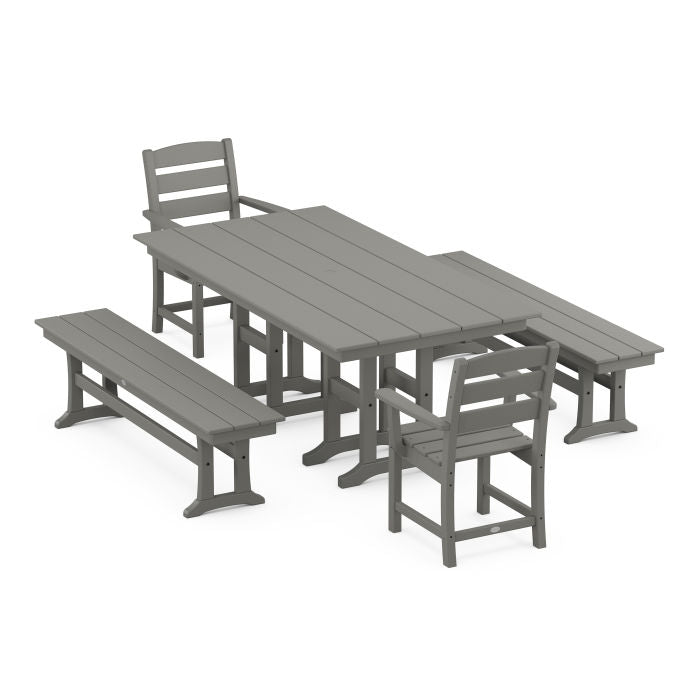 Lakeside 5-Piece Farmhouse Dining Set with Benches