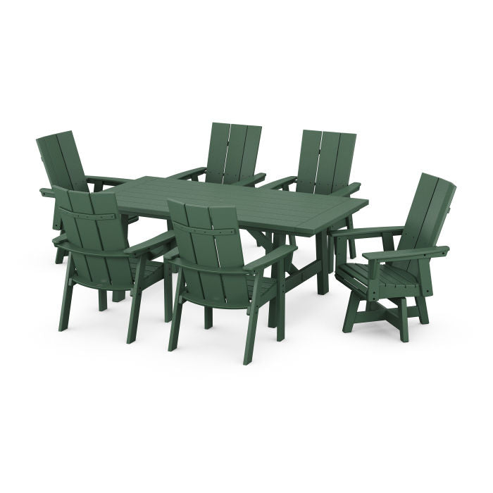 Modern Curveback Adirondack 7-Piece Rustic Farmhouse Swivel Dining Set