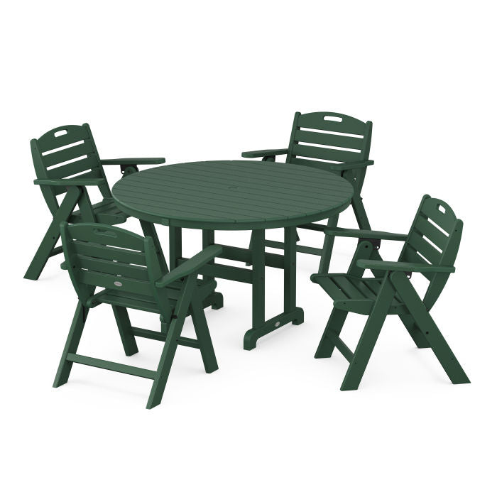 Nautical Folding Lowback Chair 5-Piece Round Farmhouse Dining Set