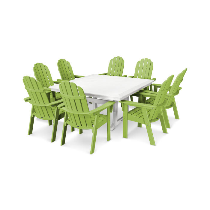 Vineyard Curveback Adirondack 9-Piece Nautical Trestle Dining Set