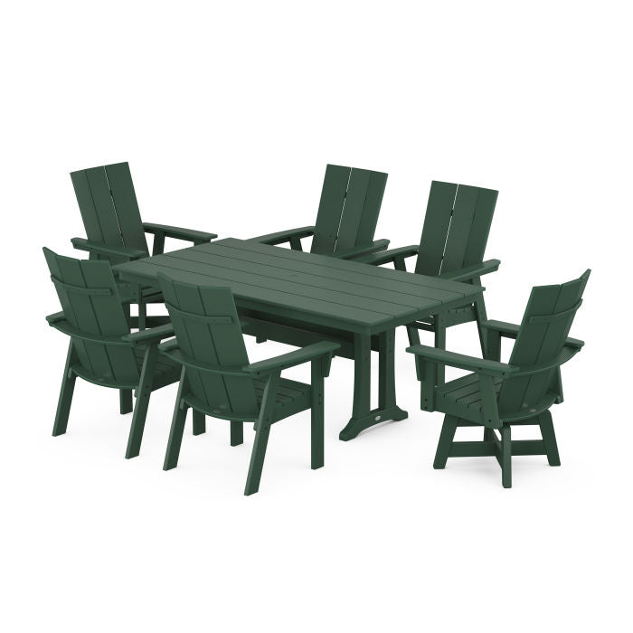 Modern Curveback Adirondack Swivel Chair 7-Piece Farmhouse Dining Set With Trestle Legs