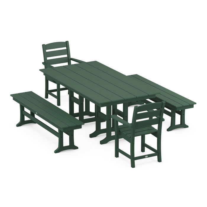 Lakeside 5-Piece Farmhouse Dining Set with Benches