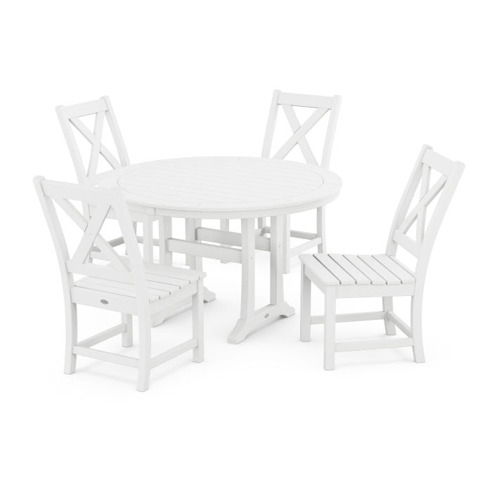 Braxton Side Chair 5-Piece Round Dining Set With Trestle Legs