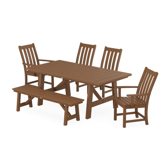 Vineyard 6-Piece Rustic Farmhouse Dining Set With Bench