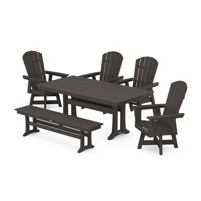 Nautical Adirondack Swivel 6-Piece Farmhouse Dining Set With Trestle Legs in Vintage Finish