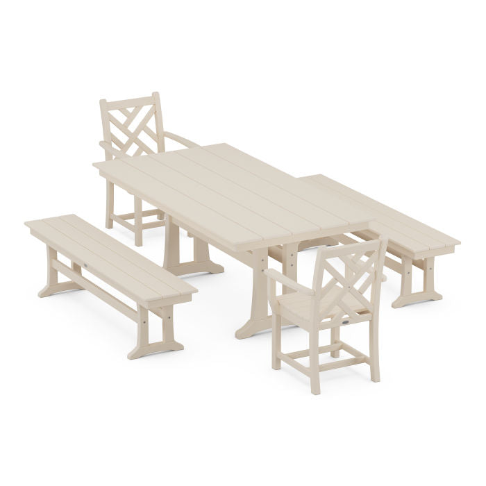 Chippendale 5-Piece Farmhouse Dining Set With Trestle Legs