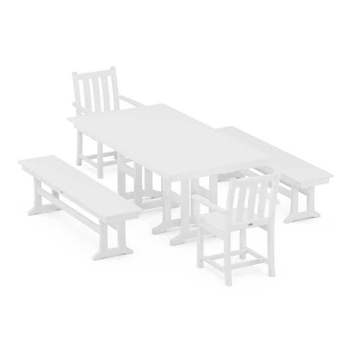 Traditional Garden 5-Piece Farmhouse Dining Set with Benches