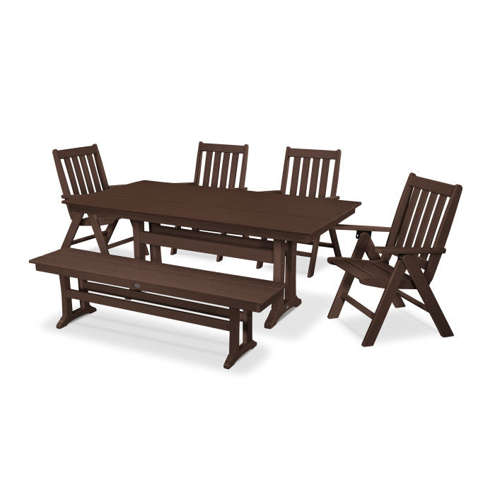 Vineyard 6-Piece Farmhouse Trestle Folding Dining Set with Bench