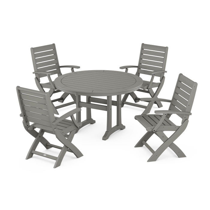Signature 5-Piece Round Dining Set with Trestle Legs