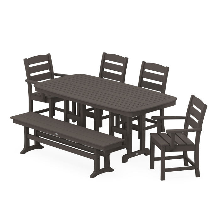 Lakeside 6-Piece Dining Set with Bench in Vintage Finish