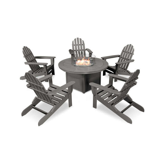 Classic Folding Adirondack 6-Piece Conversation Set with Fire Pit Table