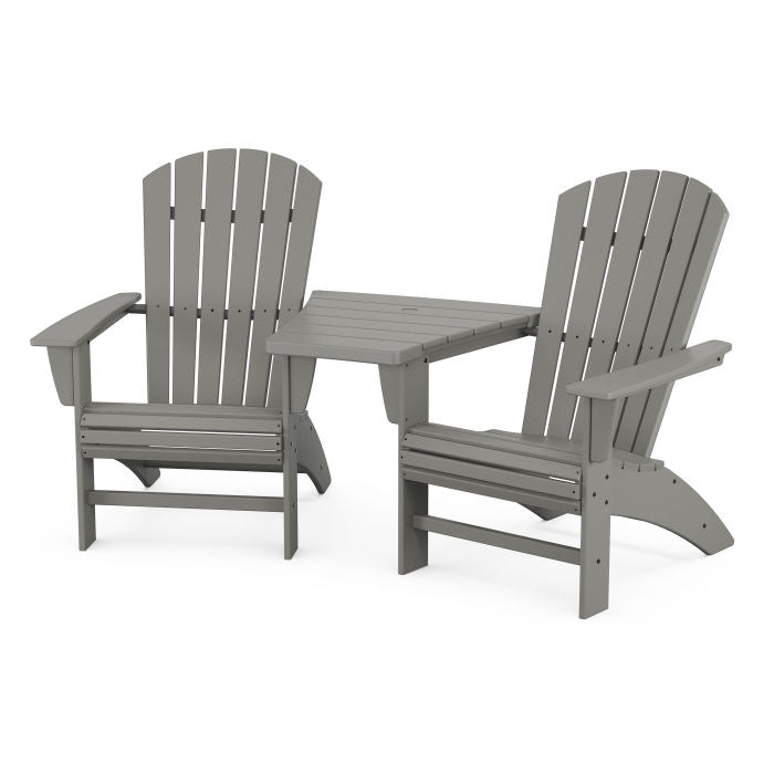 Nautical 3-Piece Curveback Adirondack Set with Angled Connecting Table