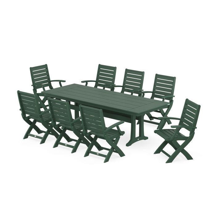 Signature Folding 9-Piece Farmhouse Trestle Dining Set with Trestle Legs