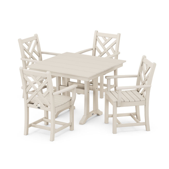 Chippendale 5-Piece Farmhouse Trestle Arm Chair Dining Set
