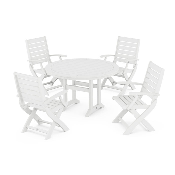 Signature 5-Piece Round Dining Set with Trestle Legs
