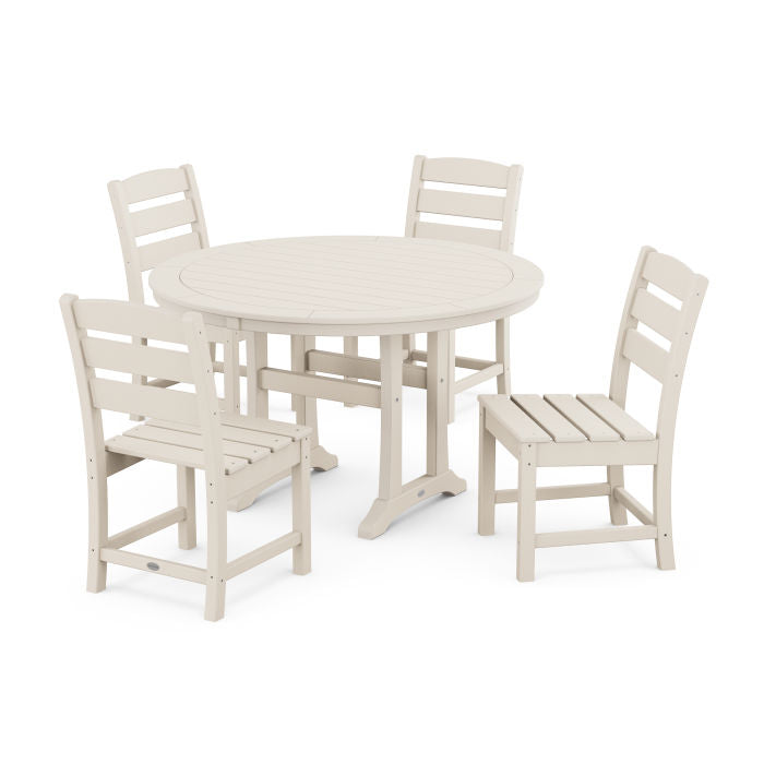Lakeside Side Chair 5-Piece Round Dining Set With Trestle Legs
