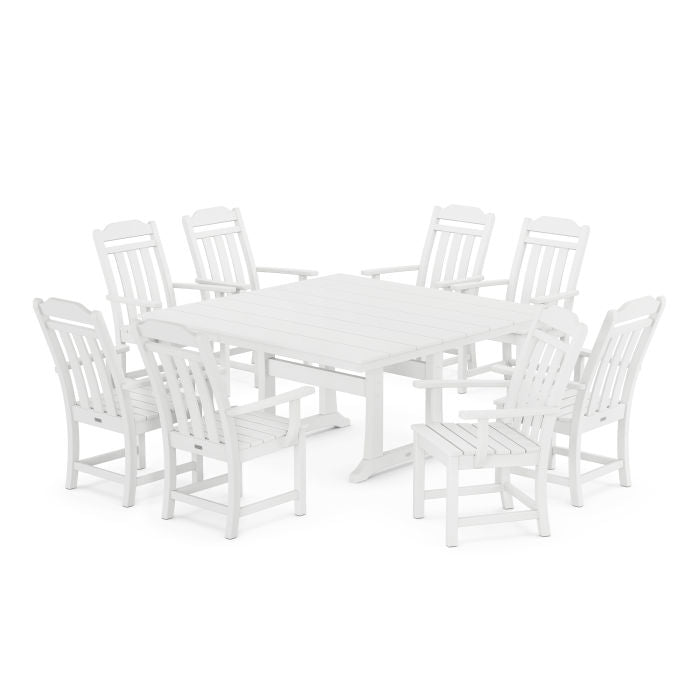 Country Living 9-Piece Square Farmhouse Dining Set with Trestle Legs