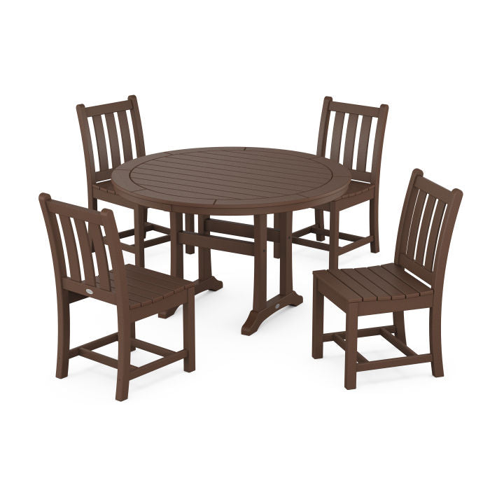 Traditional Garden Side Chair 5-Piece Round Dining Set With Trestle Legs