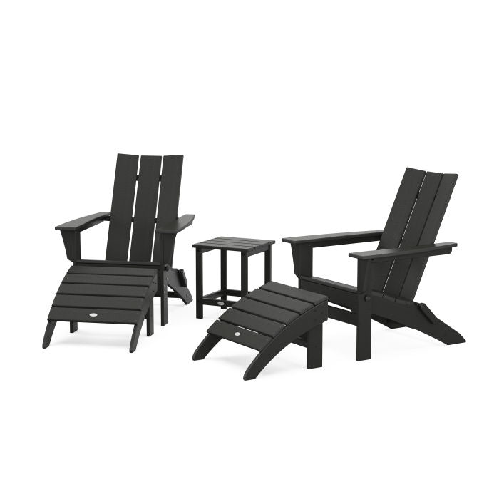Modern Folding Adirondack Chair 5-Piece Set with Ottomans and 18" Side Table