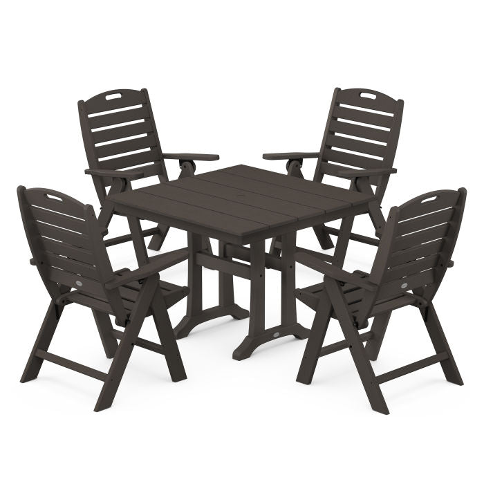 Nautical Folding Highback Chair 5-Piece Farmhouse Trestle Dining Set in Vintage Finish