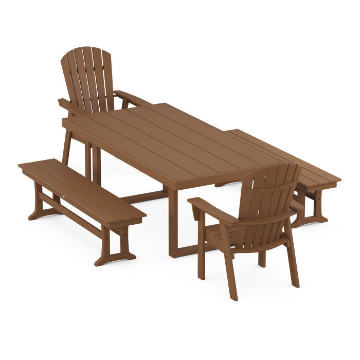 Nautical Curveback Adirondack 5-Piece Dining Set with Benches