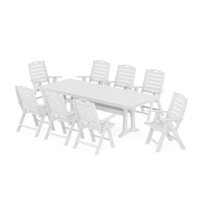 Nautical Highback 9-Piece Farmhouse Dining Set with Trestle Legs