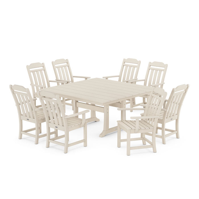 Country Living 9-Piece Square Farmhouse Dining Set with Trestle Legs