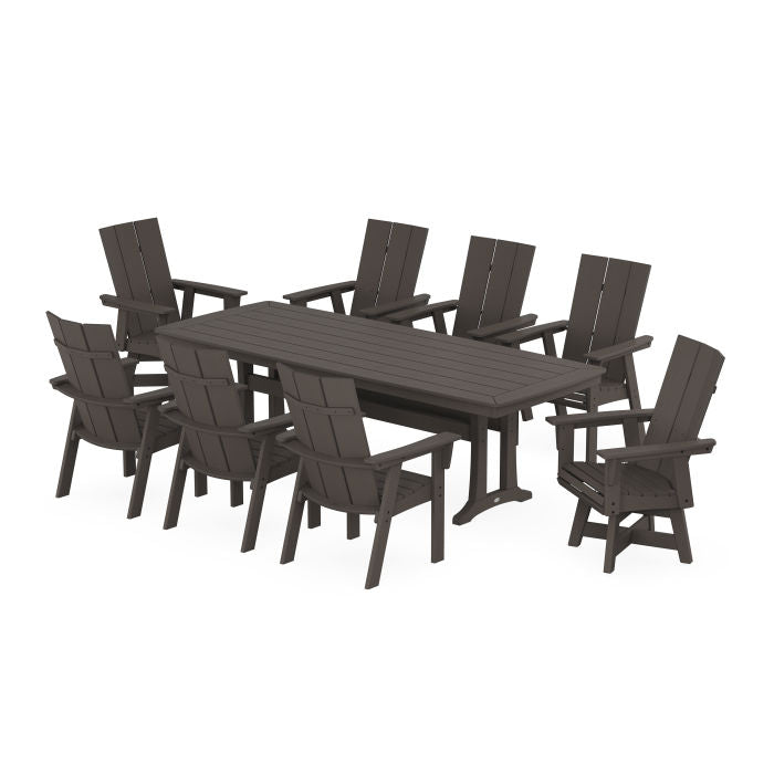 Modern Curveback Adirondack Swivel 9-Piece Dining Set with Trestle Legs in Vintage Finish