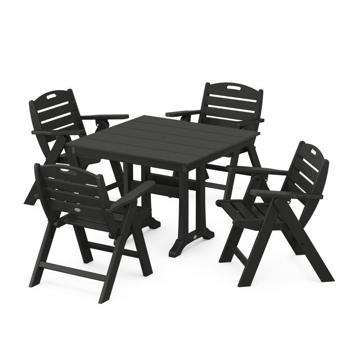 Nautical Folding Lowback Chair 5-Piece Farmhouse Dining Set With Trestle Legs