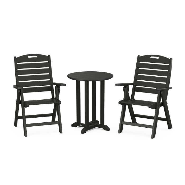 Nautical Folding Highback Chair 3-Piece Round Dining Set