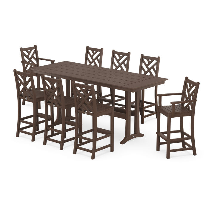 Chippendale 9-Piece Farmhouse Bar Set with Trestle Legs