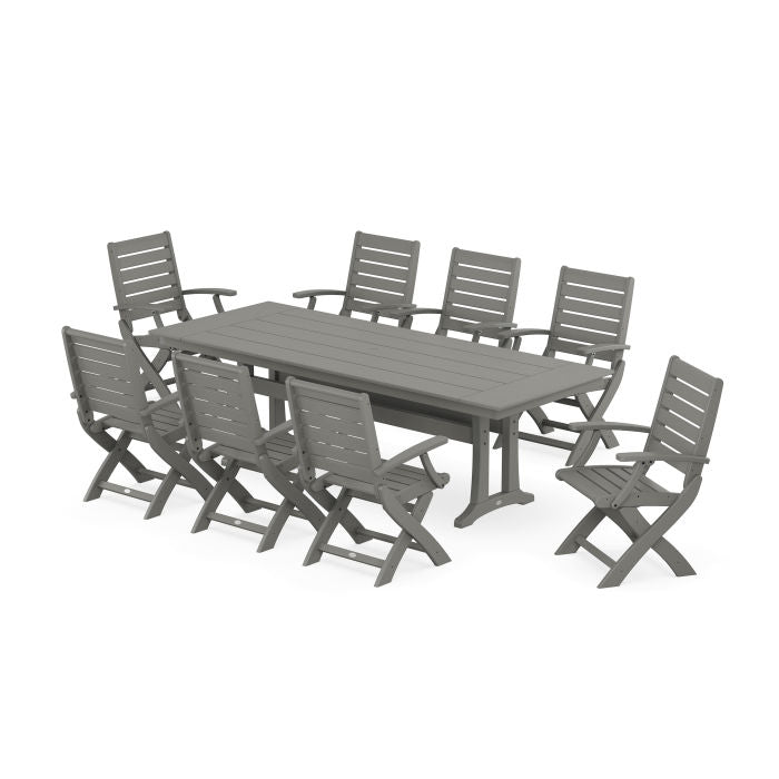 Signature Folding 9-Piece Farmhouse Trestle Dining Set with Trestle Legs