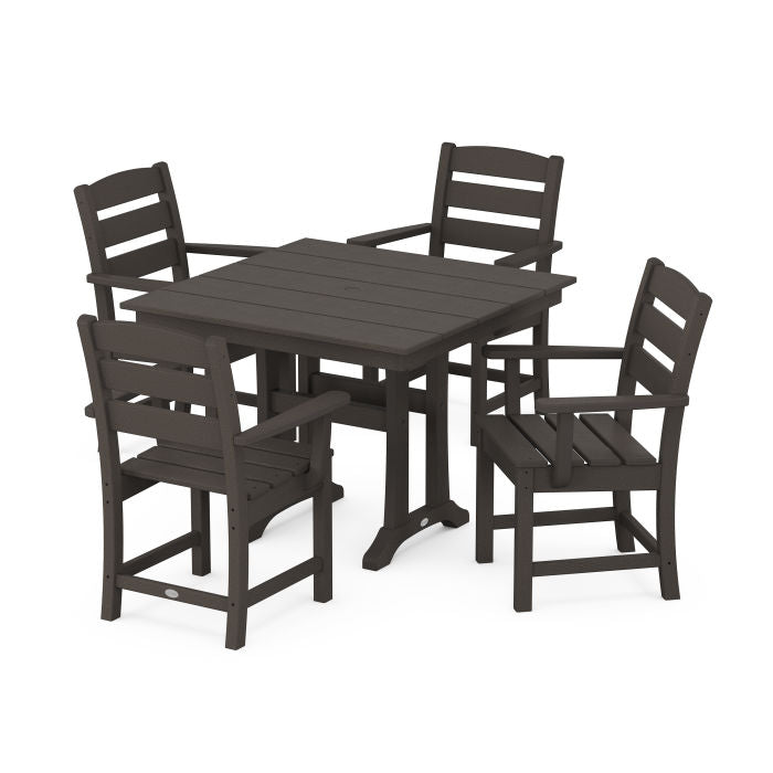 Lakeside 5-Piece Farmhouse Trestle Arm Chair Dining Set in Vintage Finish