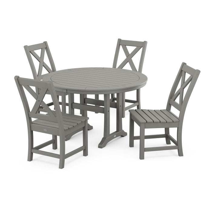 Braxton Side Chair 5-Piece Round Dining Set With Trestle Legs