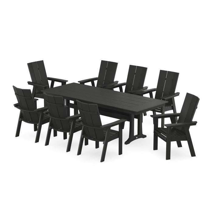 Modern Curveback Adirondack 9-Piece Farmhouse Dining Set with Trestle Legs