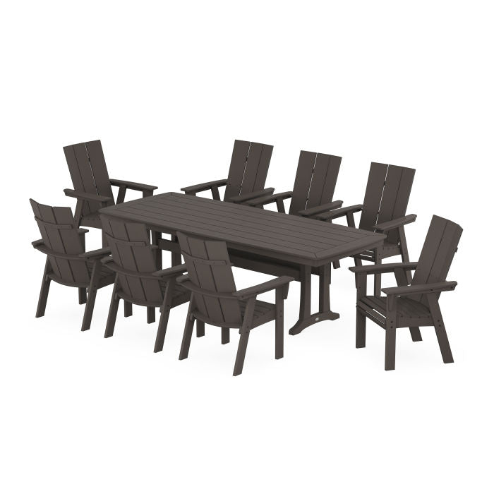 Modern Curveback Adirondack 9-Piece Dining Set with Trestle Legs in Vintage Finish