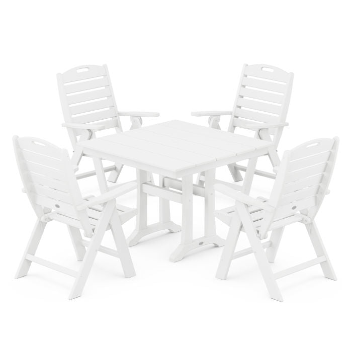 Nautical Folding Highback Chair 5-Piece Farmhouse Trestle Dining Set